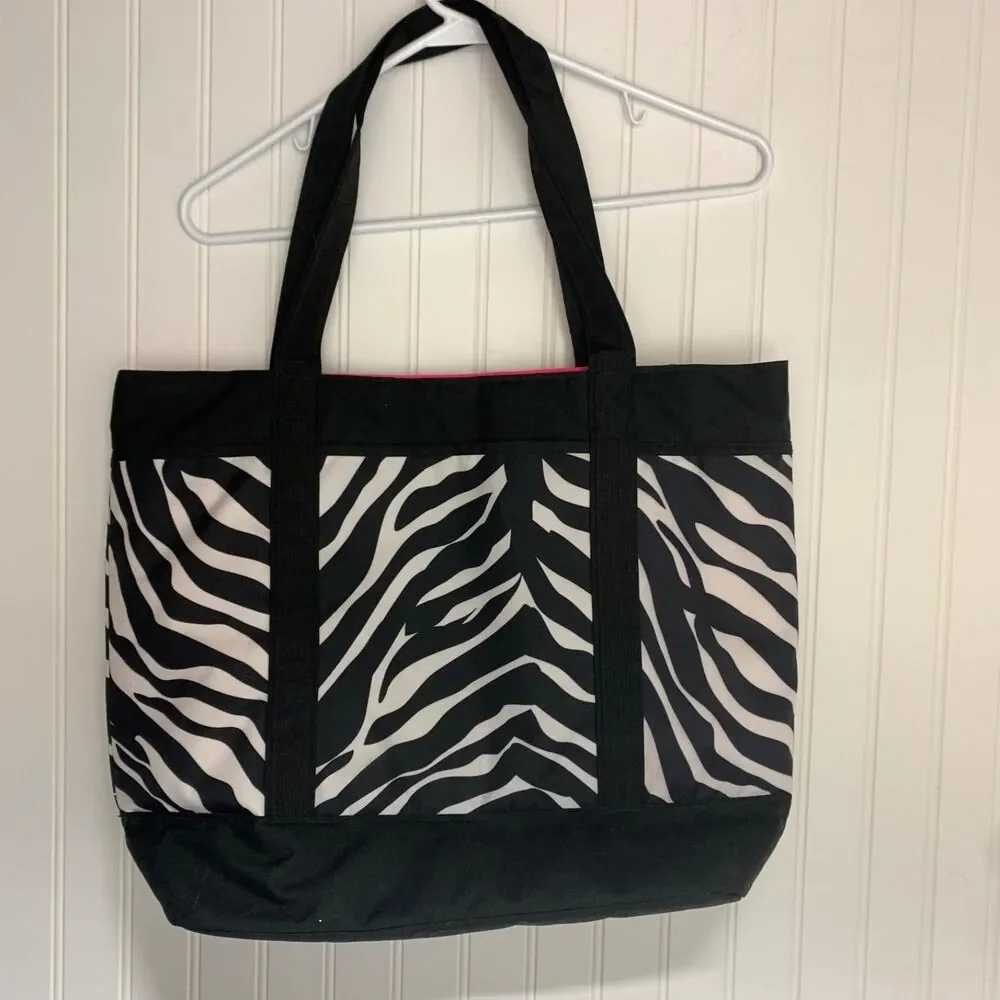 JanSport Emma Tote Large Black Zebra Print Fluorescent Pink Laptop Bag - Picture 4 of 10